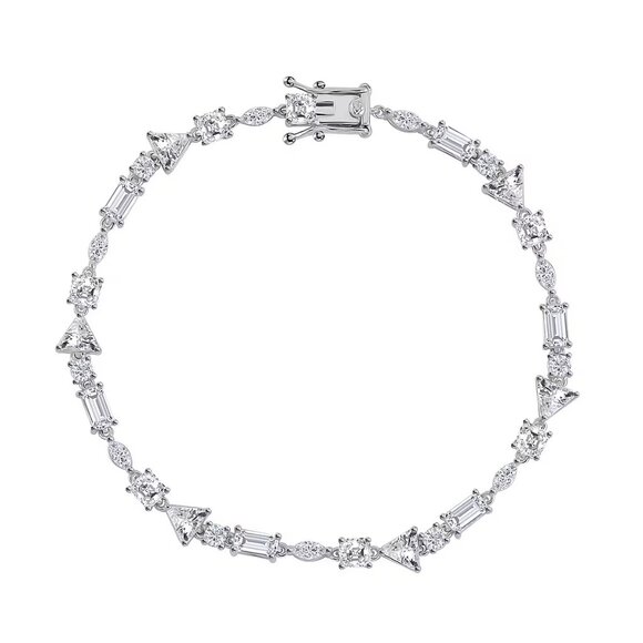 Lustro Stella Finest CZ Mixed Shapes 8" Bracelet in Rhodium Over Sterling Silver - Picture 1 of 3